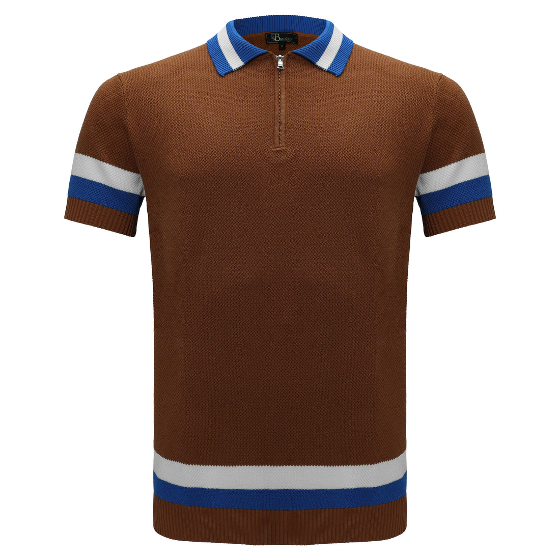 LUXURY KNIT COLLAR POLO SHIRT - BROWN