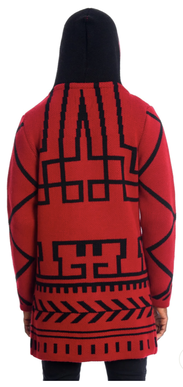 HOODED CARDIGAN RED/BLACK