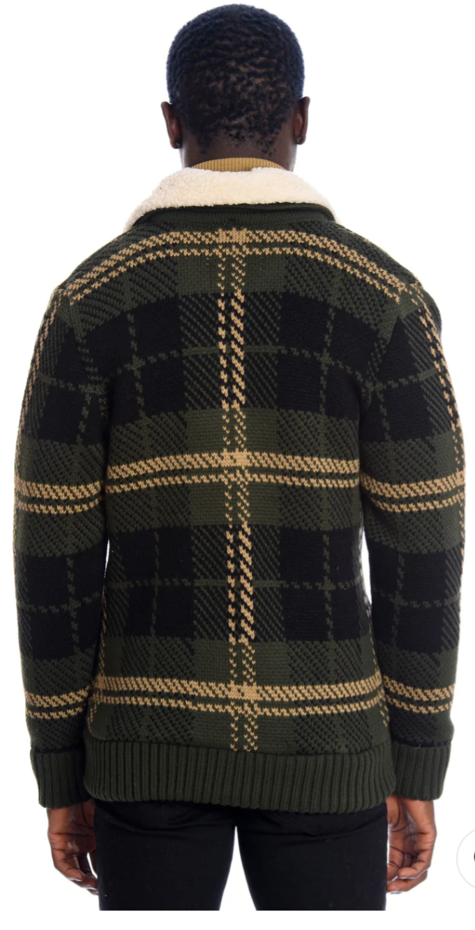 SWEATER JACKET - OLIVE/BLACK