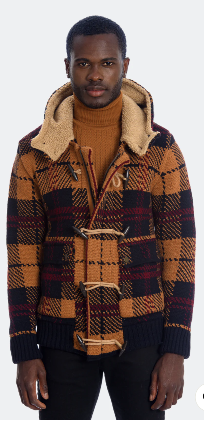 HOODED JACKET - NAVY/CINNAMON