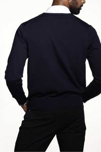 MERINO WOOL V-CARDIGAN SWEATER - BLUE PEACOAT