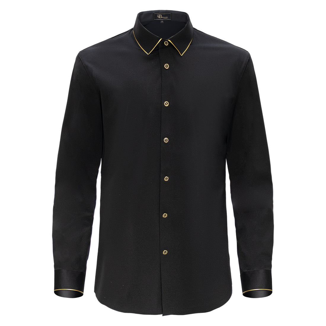 NOIR BLACK WITH GOLD TRIM & CRYSTAL BUTTONS LONG SLEEVE SHIRT