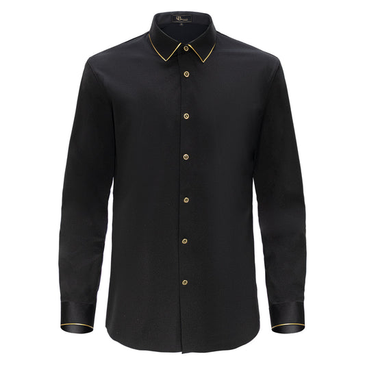 NOIR BLACK WITH GOLD TRIM & CRYSTAL BUTTONS LONG SLEEVE SHIRT