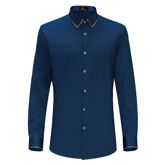 BLUE WITH GOLD TRIM & CRYSTAL BUTTONS LONG SLEEVE SHIRT (Copy)