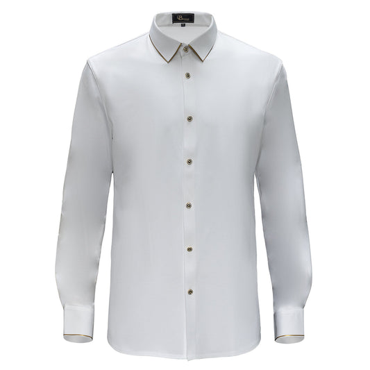 WHITE WITH GOLD TRIM & CRYSTAL BUTTONS LONG SLEEVE SHIRT (Copy) (Copy) (Copy) (Copy)
