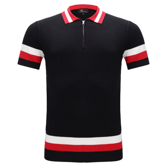 LUXURY KNIT COLLAR POLO SHIRT - BLACK