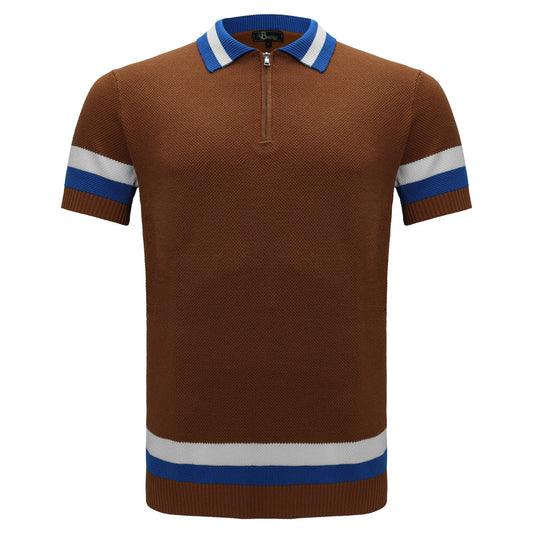 LUXURY KNIT COLLAR POLO SHIRT - BROWN