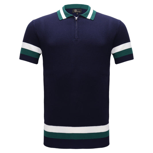 LUXURY KNIT COLLAR POLO SHIRT - NAVY