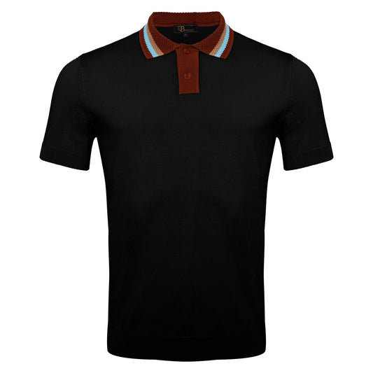 LUXURY KNIT COLLAR POLO SHIRT - BLACK