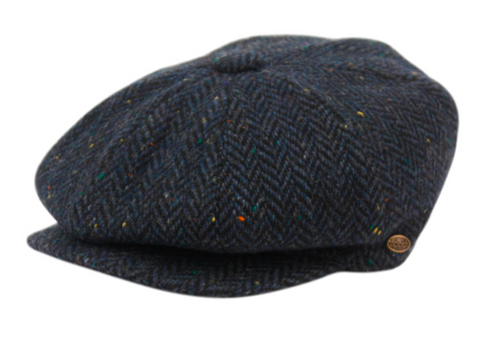 TWEED HERRINGBONE WOOL BLEND CAP - NAVY BLUE