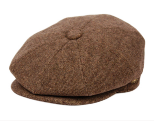 HERRINGBONE WOOL BLEND CAP - BROWN