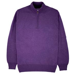 MERINO WOOL HALF ZIP SWEATER - AUBERGINE