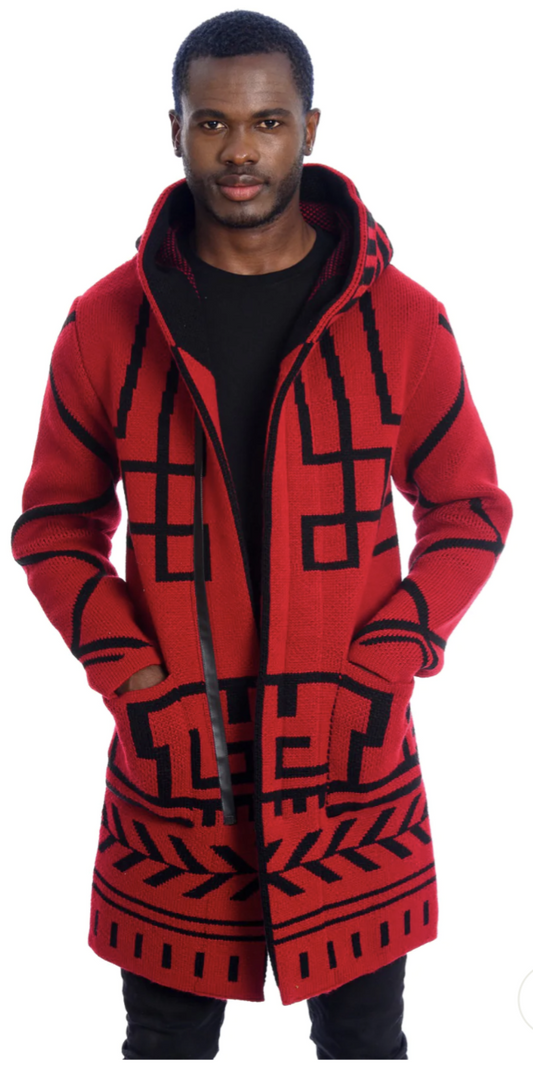 HOODED CARDIGAN RED/BLACK
