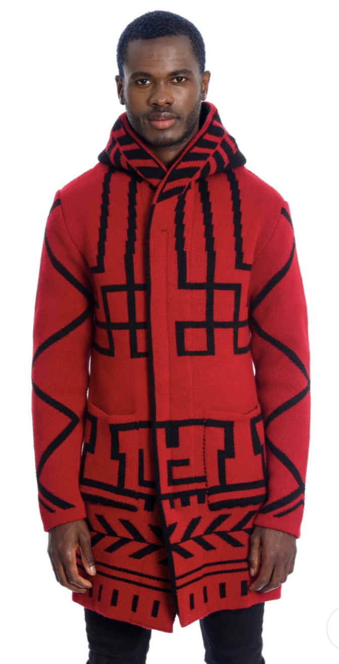 HOODED CARDIGAN RED BLACK AGRICULTURE