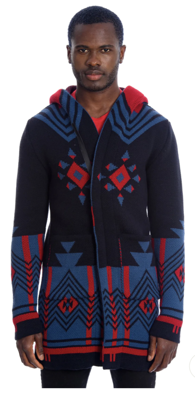 HOODED CARDIGAN - NAVY/RED
