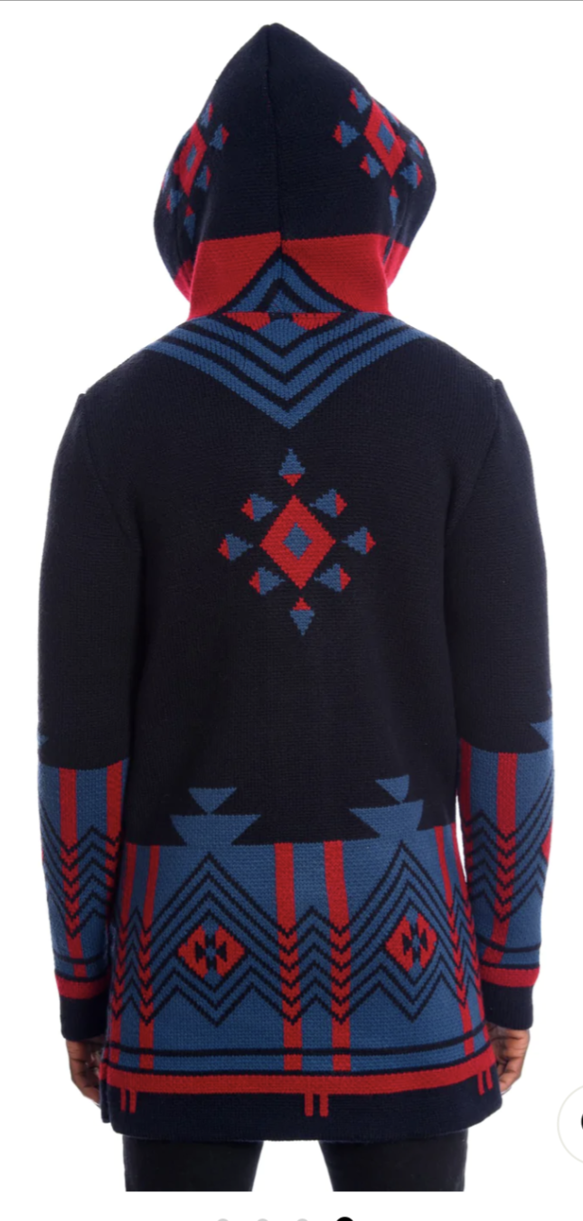 HOODED CARDIGAN - NAVY/RED