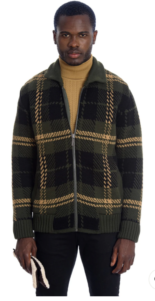 SWEATER JACKET - OLIVE/BLACK