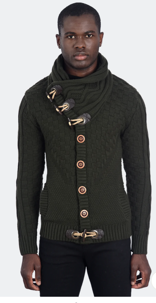EURO COLLAR CARDIGAN - OLIVE