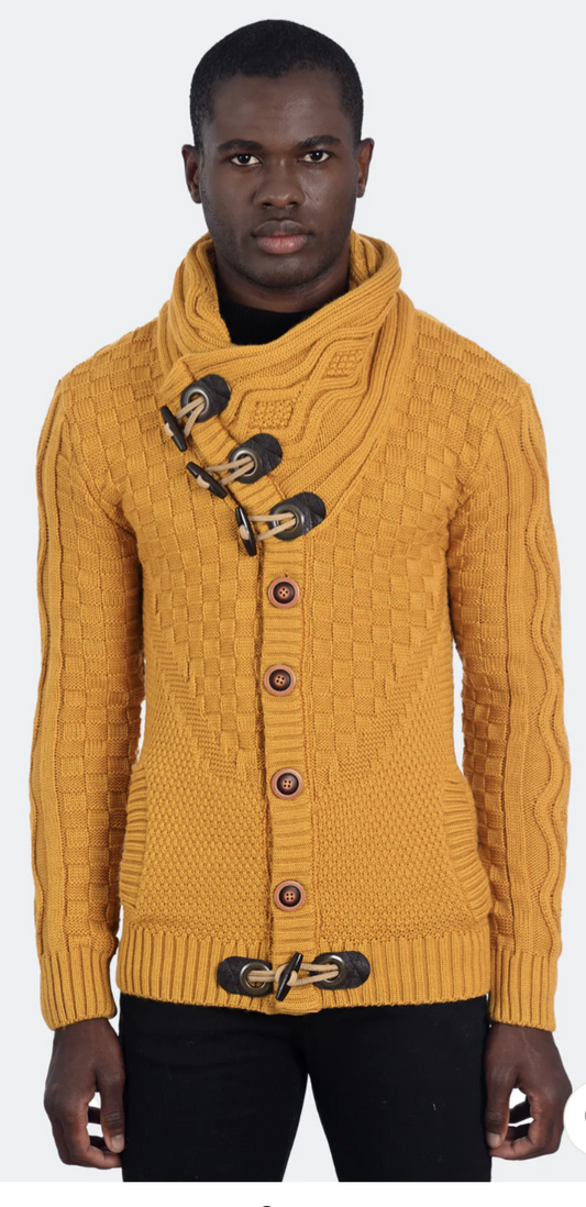 EURO COLLAR CARDIGAN - MUSTARD