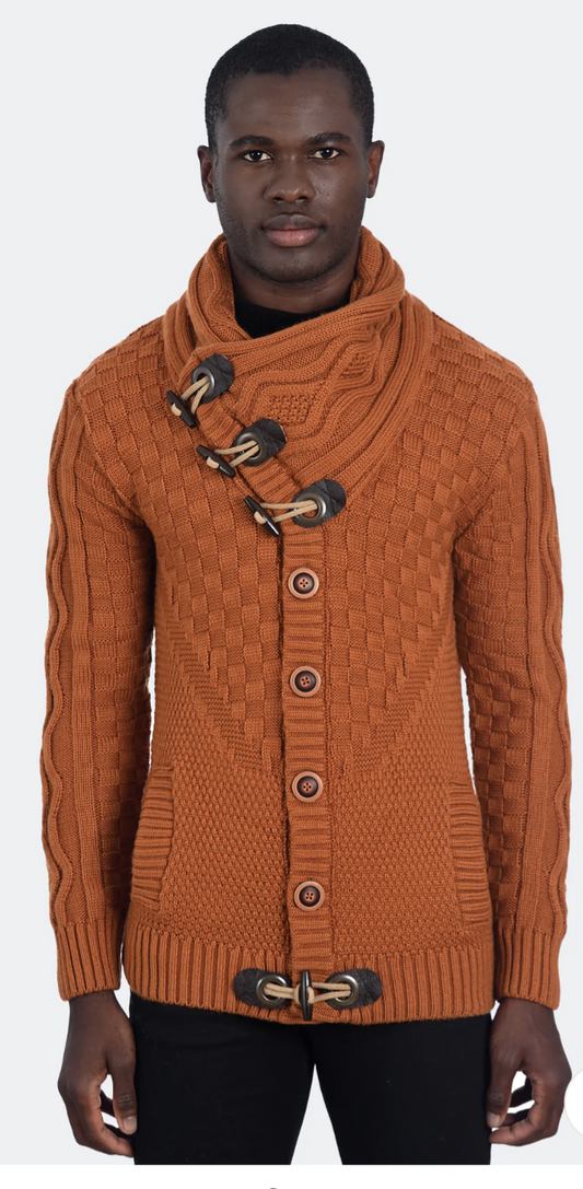 EURO COLLAR CARDIGAN - CINNAMON