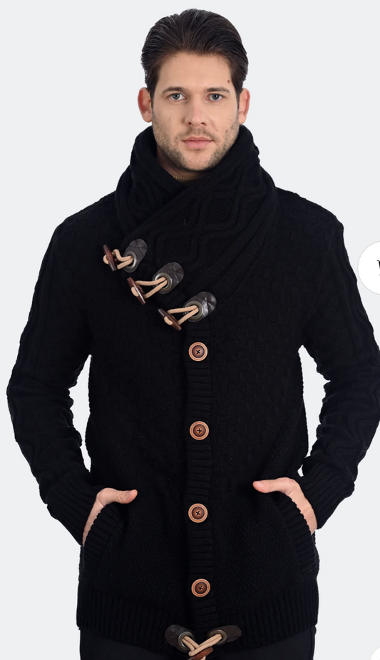 EURO COLLAR CARDIGAN - BLACK