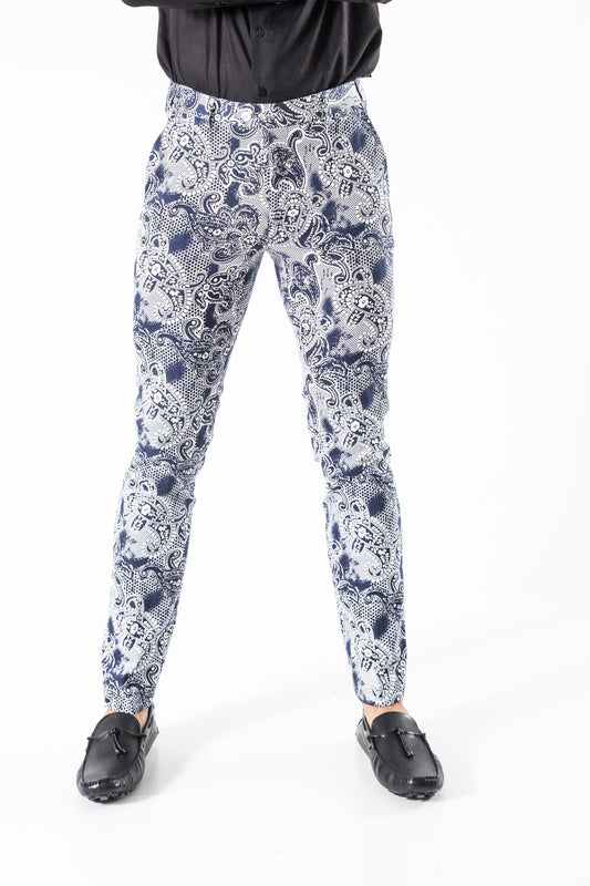 PLAID TROUSERS - NAVY PAISLEY PRINT