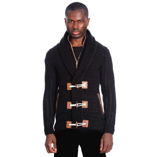 CARDIGAN DOUBLE BREASTED SWEATER - BLACK/GREY