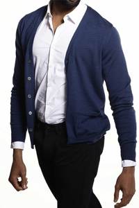 MERINO WOOL V CARDIGAN - BLUE INDIGO
